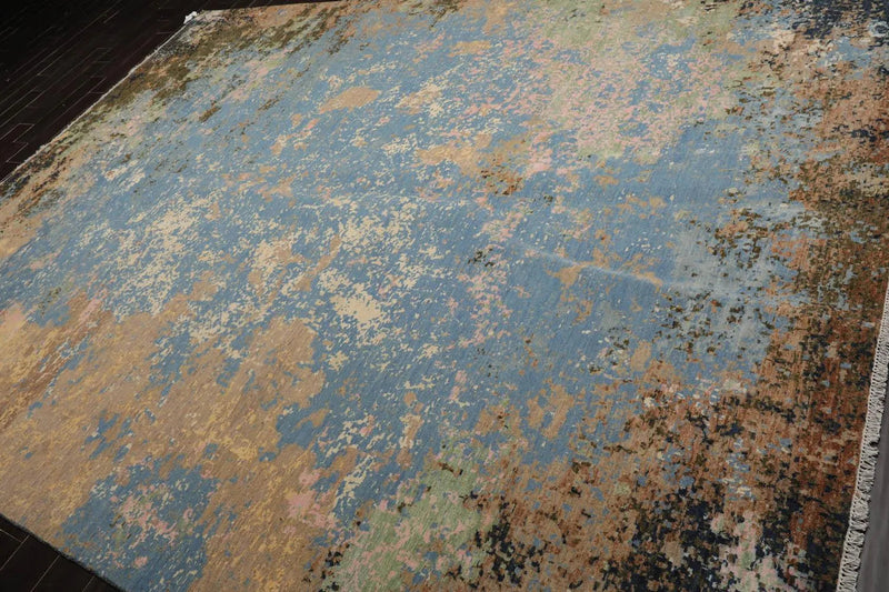 9x12 Blue, Beige Hand Knotted 100% Wool Sherpa Design Tibetan Oriental Area Rug