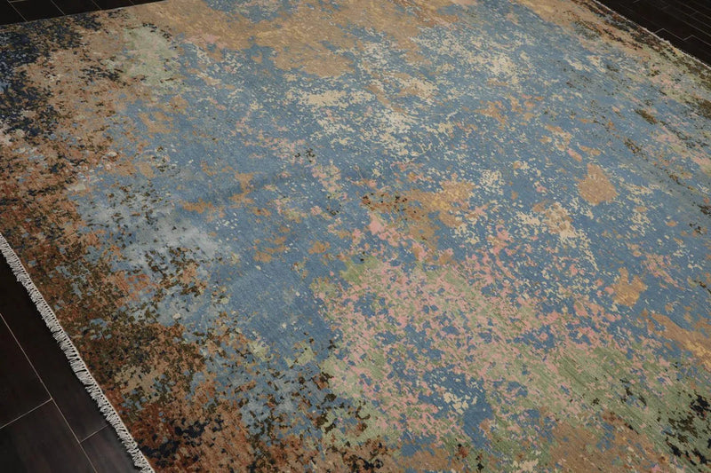 9x12 Blue, Beige Hand Knotted 100% Wool Sherpa Design Tibetan Oriental Area Rug