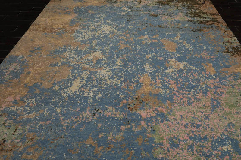 9x12 Blue, Beige Hand Knotted 100% Wool Sherpa Design Tibetan Oriental Area Rug