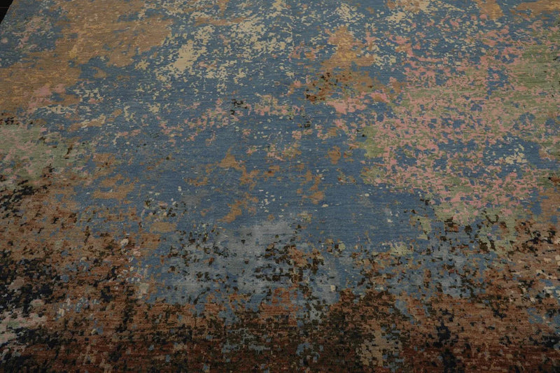 9x12 Blue, Beige Hand Knotted 100% Wool Sherpa Design Tibetan Oriental Area Rug