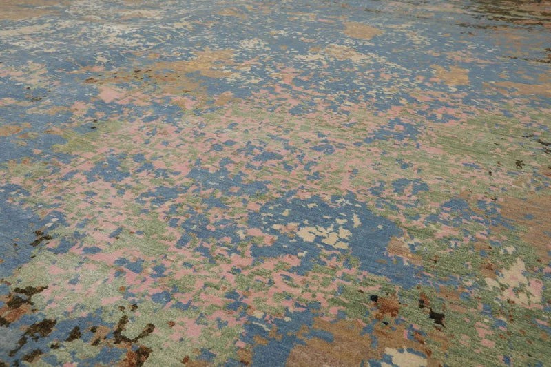 9x12 Blue, Beige Hand Knotted 100% Wool Sherpa Design Tibetan Oriental Area Rug