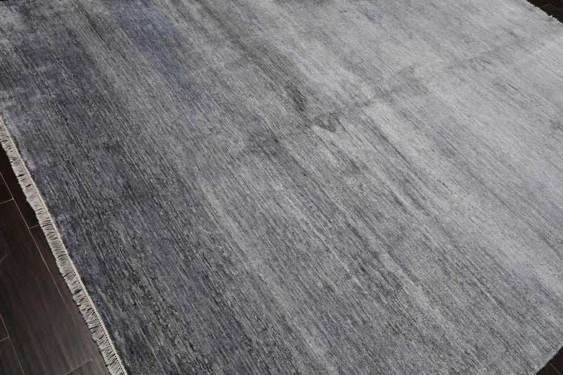 7’11"x10’9" Hand Knotted 100% Bamboo Silk Modern Tibetan Oriental Area Rug Gray
