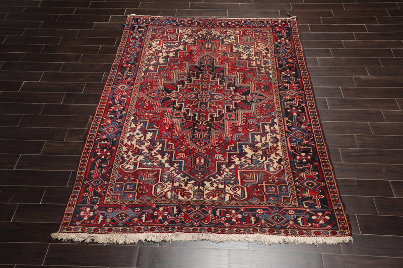 6'4" x 8'8" Hand Knotted Herizz 100% Wool Traditional Oriental Area Rug Rust