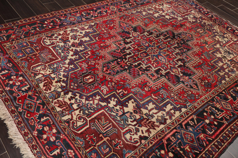 6'4" x 8'8" Hand Knotted Herizz 100% Wool Traditional Oriental Area Rug Rust