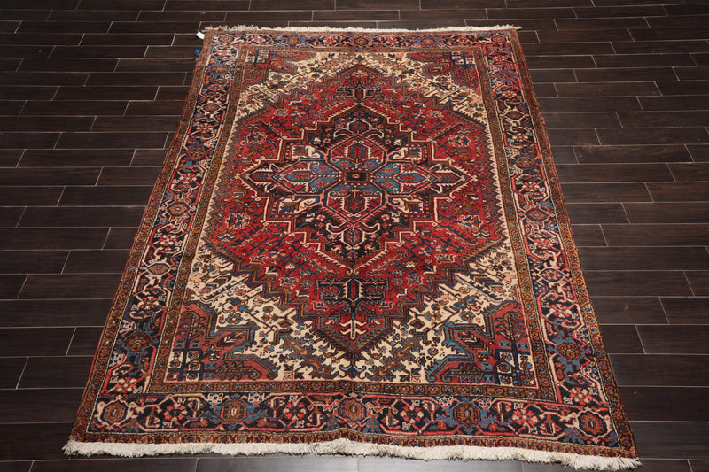 6'10" x 9'4" Hand Knotted Herizz 100% Wool Traditional Oriental Area Rug Rust