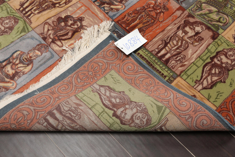 4' x 6' Hand Knotted 300 KPSI Kamasutra Panel Quam Wool Traditional Area Rug Blue