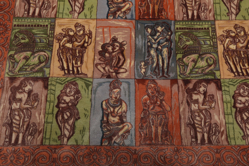 4' x 6' Hand Knotted 300 KPSI Kamasutra Panel Quam Wool Traditional Area Rug Blue