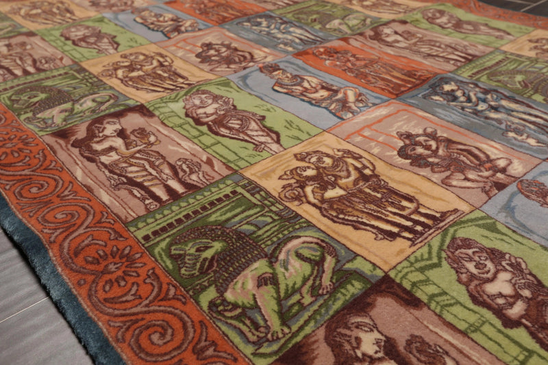 4' x 6' Hand Knotted 300 KPSI Kamasutra Panel Quam Wool Traditional Area Rug Blue