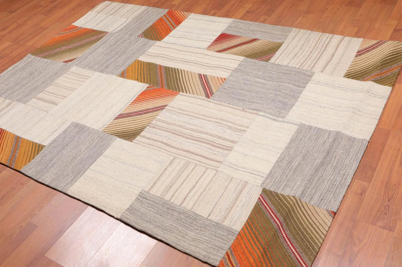 5' x 8' Hand Woven 100% Wool Flatweave Area rug Green