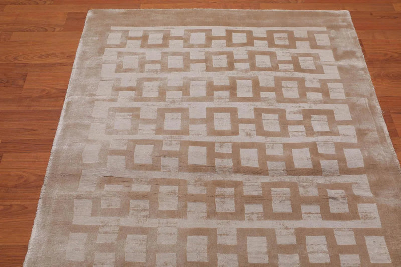 4’ x 6' Handmade Graphic 100% Bamboo silk loop and cut pile Area rug Beige
