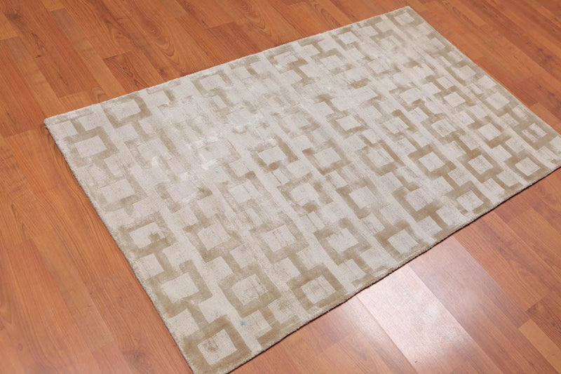 3’ x 5' Handmade Bamboo silk loop & cut pile Traditional Oriental Area rug Beige