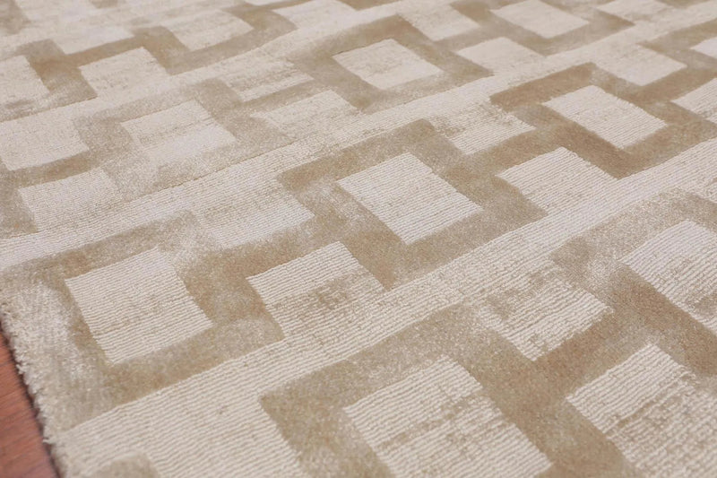 3’ x 5' Handmade Bamboo silk loop & cut pile Traditional Oriental Area rug Beige