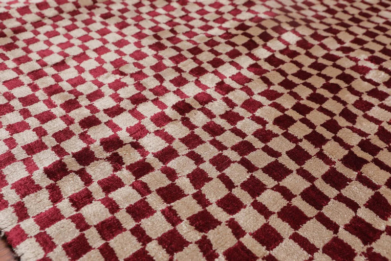 3 x 5 Hand Tufted Bamboo Silk Oriental Area Rug Cranberry, Beige Color