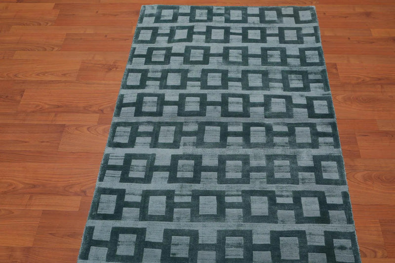 3’ x 5' Handmade 100% Bamboo silk loop & cut pile Oriental Area rug Turquoise