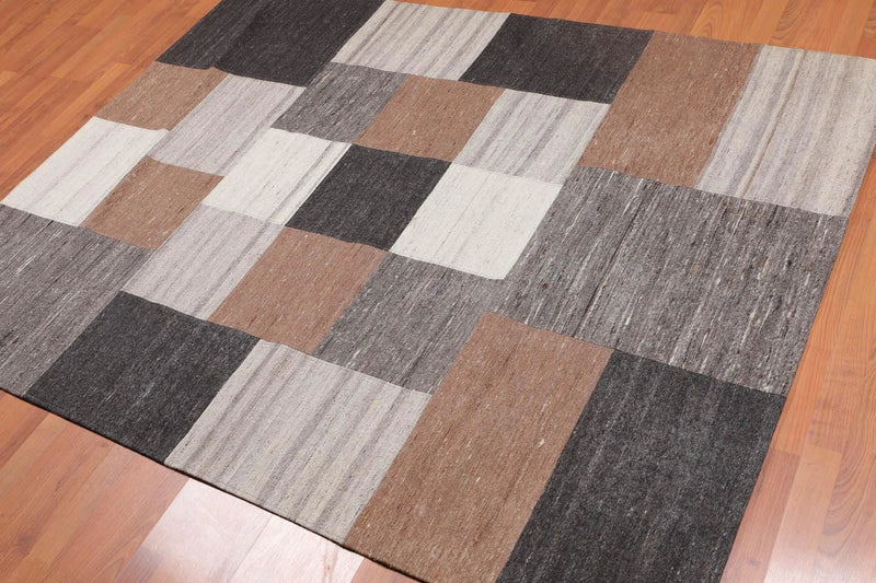 5' x 7' Hand Woven Geometric 100% Wool Modern Flatweave Area rug Earth Tones