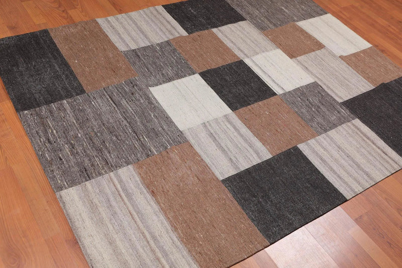 5' x 7' Hand Woven Geometric 100% Wool Modern Flatweave Area rug Earth Tones