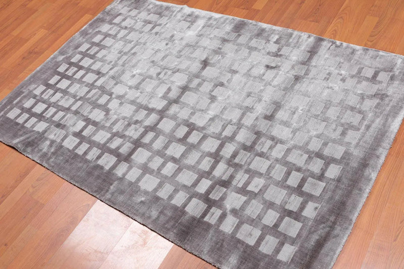 4x6 Hand Tufted Bamboo Silk   Oriental Area Rug Tone on Tone Grey, Color