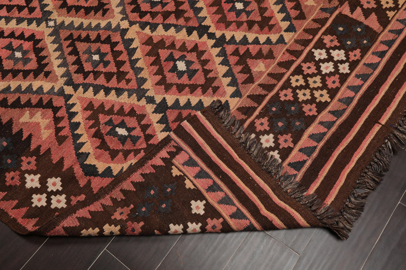 4'9"x10' Authentic Hand woven Reversible Southwestern Kilim Oriental Area Rug Rose