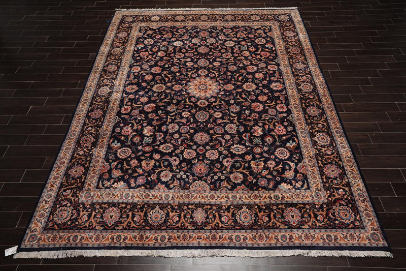 9' x 12'6" Hand Knotted Wool Kashaan Traditional 200 KPSI Oriental Area Rug Navy