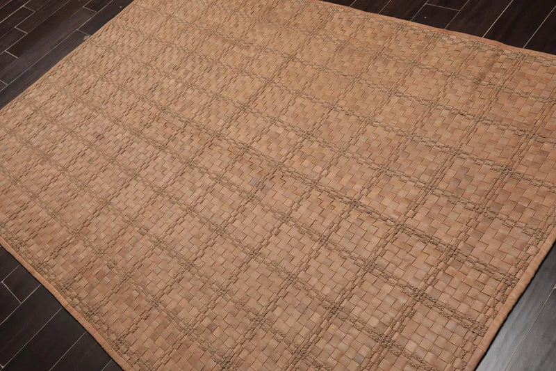 5'3”x7'5” Hand Woven Leather Basket Weave Barclay Butera Flatweave Area Rug Tan