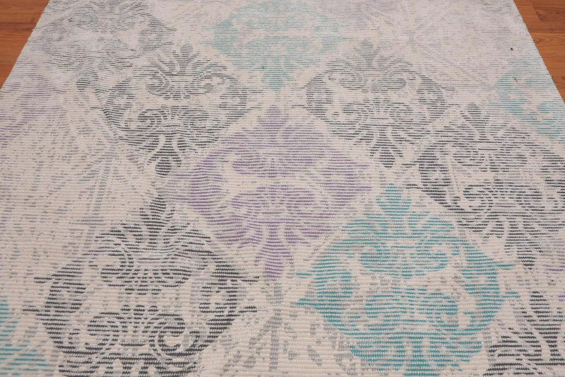 5'x8' Handmade Wool Damask Oriental Area Rug Beige, Teal Color