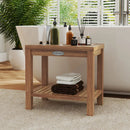 19 Inch Teak Wood Shower Bench Inside Shower Stool with Storage Shelf by LJGDeals