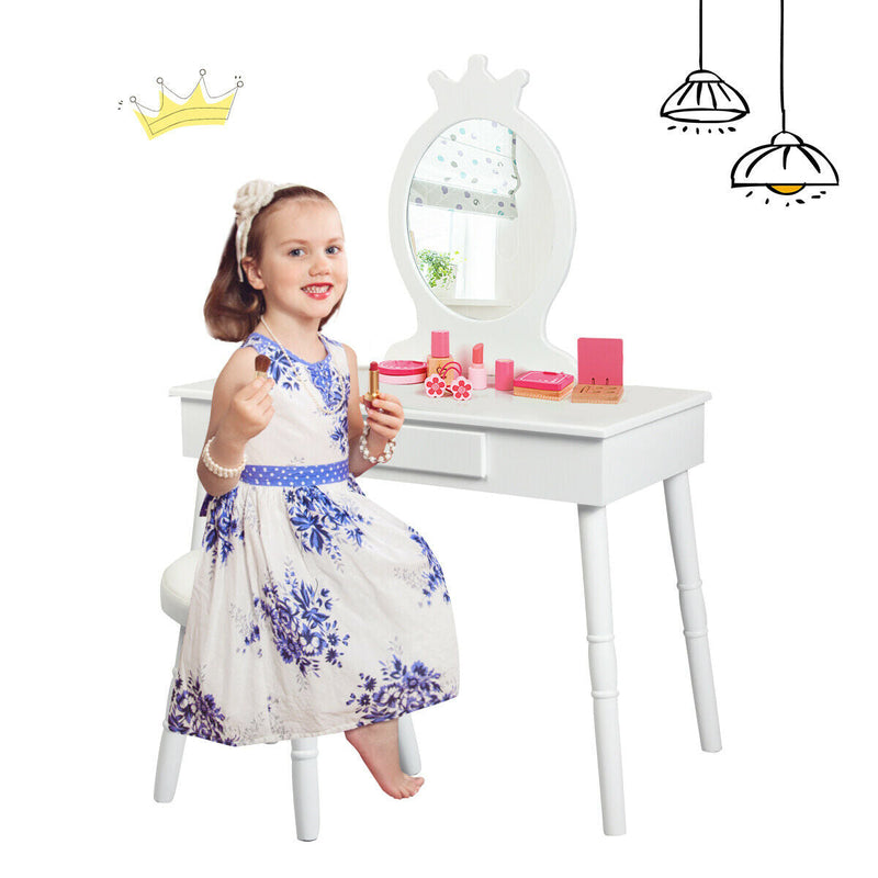 Kids Vanity Makeup Table & Chair Set Make Up Stool-White, photo 8 of 8