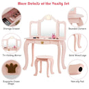 Kids Makeup Dressing Table with Tri-folding Mirror and Stool by LJGDeals