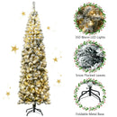 7.5 Feet Pre-lit Snow Flocked Artificial Pencil Christmas Tree with LED Lights by LJGDeals