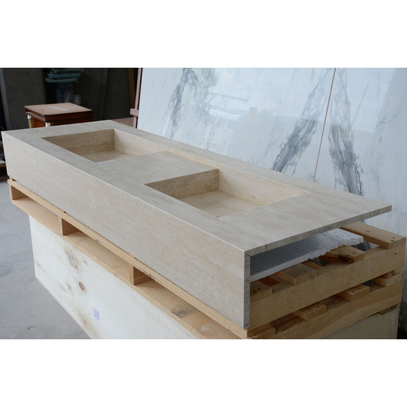 Travertine Double Sink - Handcrafted Custom Artisanal Stone Resort Luxury Bath, photo 16 of 21