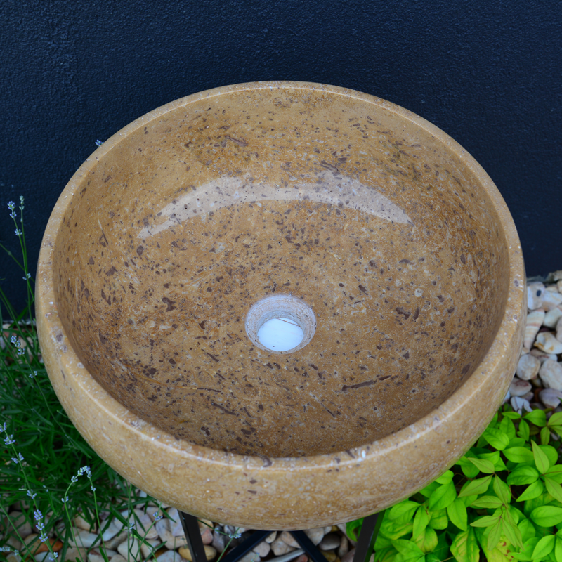 Noce Brown Travertine Vessel Sink - Handcrafted Natural Stone, photo 8 of 9