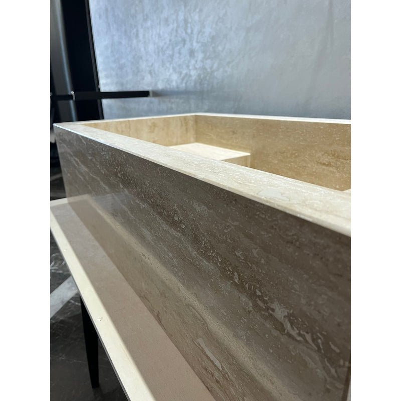 Travertine Handcrafted Custom Bathroom Sink with Natural Veining, photo 6 of 12