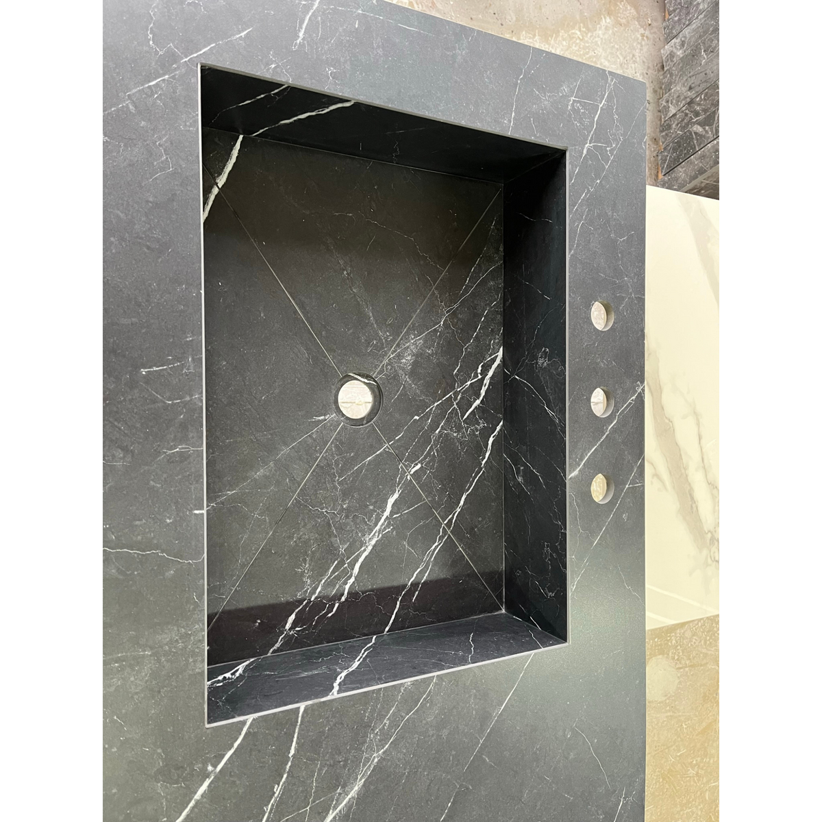 Nero Marquina Black Marble Look Engineered Porcelain Bathroom Sink - Hand-Crafted, photo 5 of 13