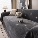 Chenille Camellia Floral Sofa Throw Cover Couch Blanket with Striped Jacquard by Slipcover KAS™