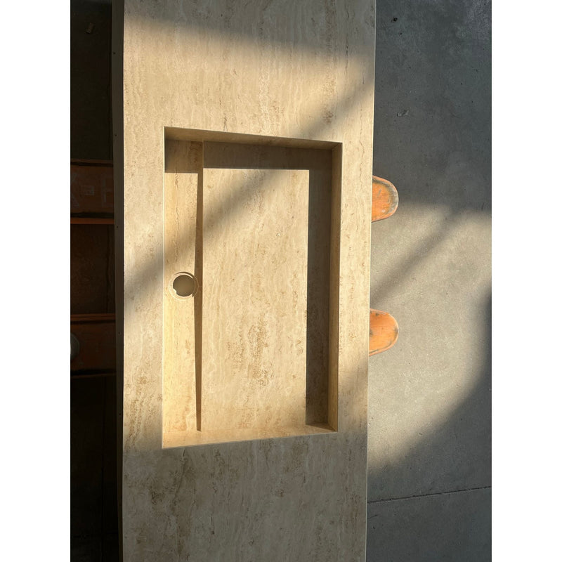 Travertine Sink Warm Beige Handcrafted Natural Stone Custom Design, photo 3 of 9