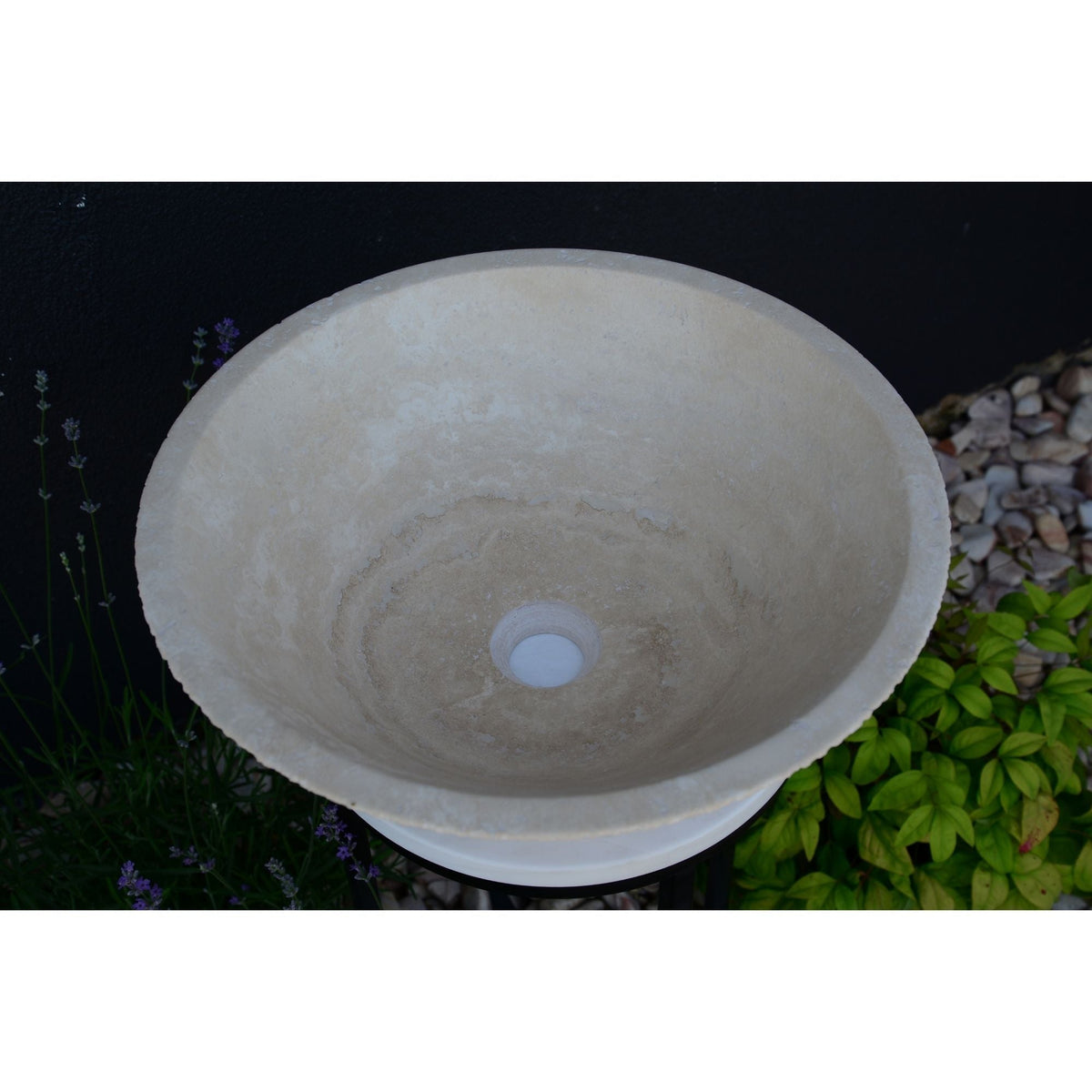 Light Beige Travertine Natural Stone Handcrafted Vessel Sink, photo 5 of 9