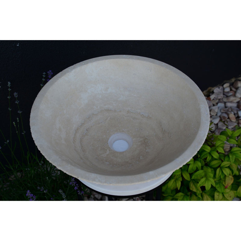 Light Beige Travertine Natural Stone Handcrafted Vessel Sink, photo 5 of 9