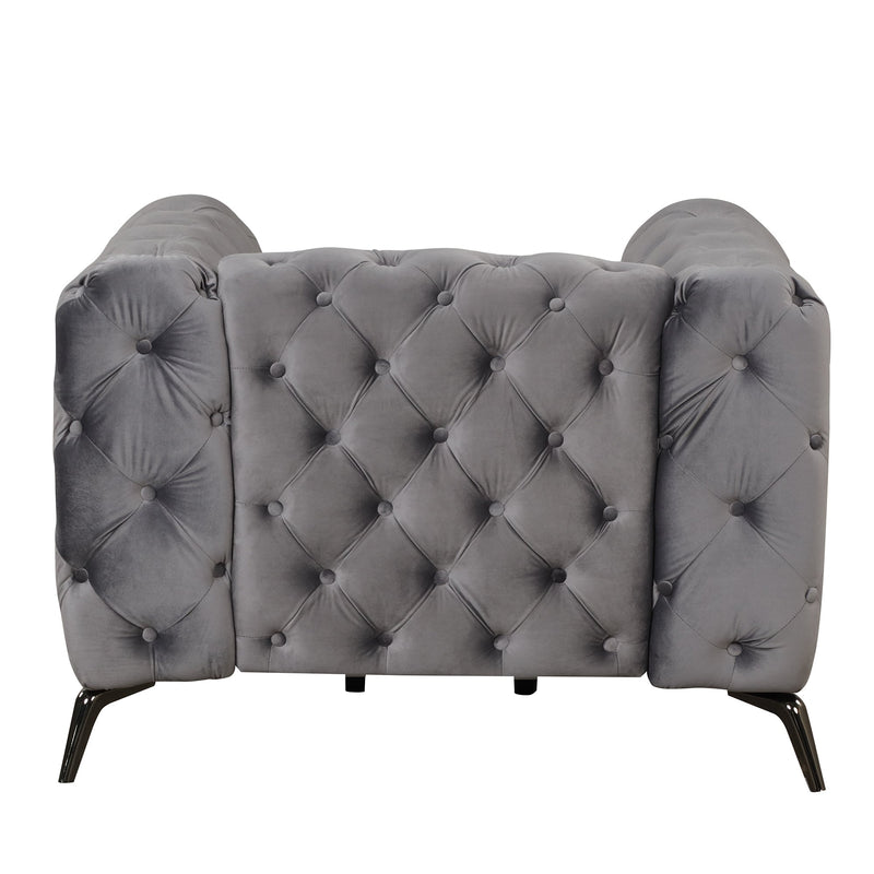 40.5" Velvet Upholstered Accent Sofa, Modern Single Sofa Chair with Button Tufted Back, Modern Single Couch for Living Room, Bedroom, or Small Space, Gray