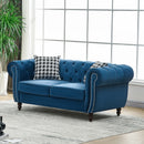 Chesterfield Fabric Sofa With Roll Armrest And Nailhead, Mid Century 2 Seater Couch In by HouseOfZazla