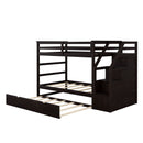 Twin Over Twin Bunk Bed With Twin Size Trundle And 3 Storage Stairs - Espresso by HouseOfZazla