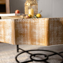 31.5 "Vintage Splicing Lace Shaped Coffee Table with Fir Wood Table Top and Concave Metal Cross Legs (Set of 2)