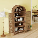 Tall Kitchen Pantry Cabinet With Hollow Carved Doors Adjustable Shelves Versatile Storage Cabinet For Kitchen - Walnut by HouseOfZazla