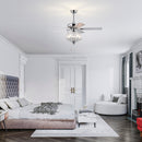 52 Inch Crystal Ceiling Fan, Modern Electrical Fan with 5 Wood Reversible Blades, 4 Bulbs Not Included,Noiseless Reversible AC Motor for Bedroom/Living Room/Study/Patio Home Decoration (Chrome)