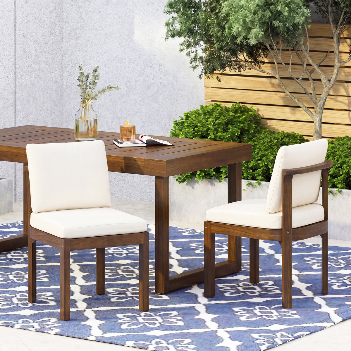Acacia Wood Outdoor Dining Chair (Set of 2), photo 2 of 10