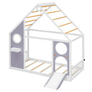 Twin House Bed with Slide and Light Strip