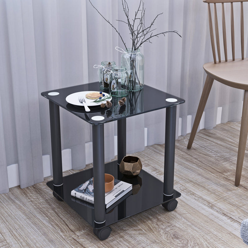 2-Piece Black Side Table, 2-Tier Space End Table, Modern Night Stand, Sofa table, Side Table with Storage Shelve