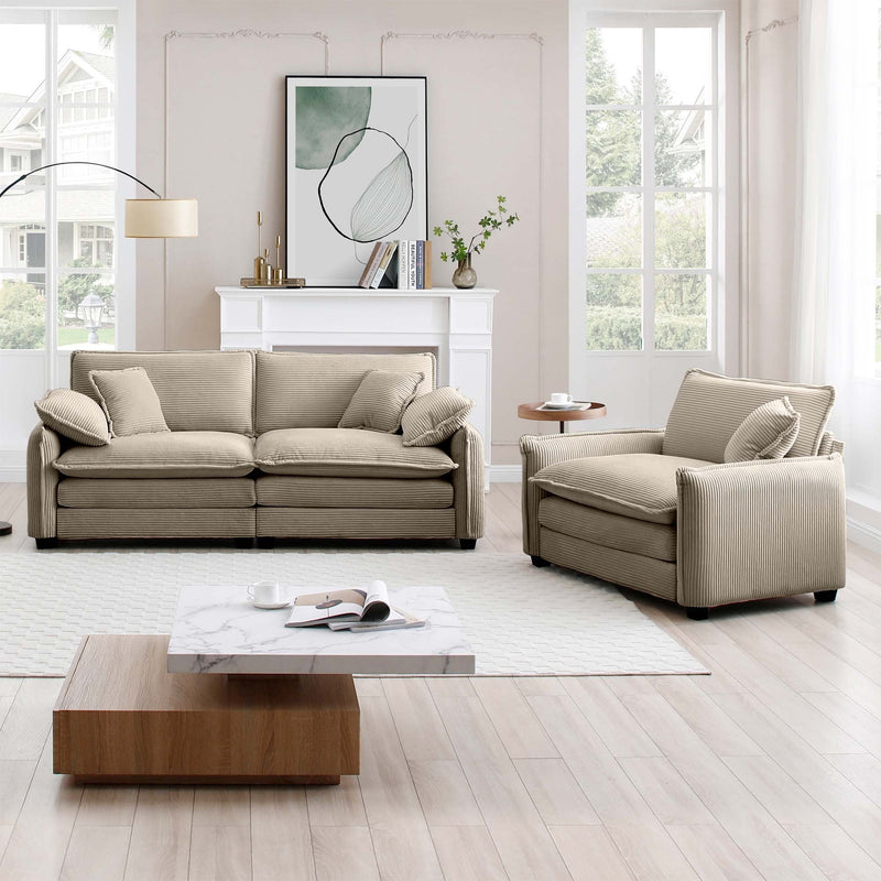 Walker Edison - Modern Living Room Sofa Two Pieces Set, Suitable for Living room and Small Apartment , 2 Pieces Sofa Set Consists of a Single Seat Sofa and a 2-Seater Sofas,Tan Corduroy