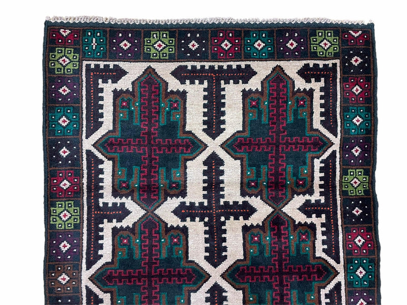 3 X 4.4 Vintage Handmade Tribal Wool Rug Balouchi Rug Afghan Rug Red Beige Green