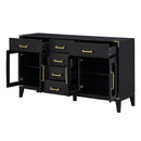 6-drawer and 2-Cabinet Retro Sideboard with Extra Large Storage Space, with Gold Handles and Solid Wood Legs, for Kitchen and Living Room (Black)