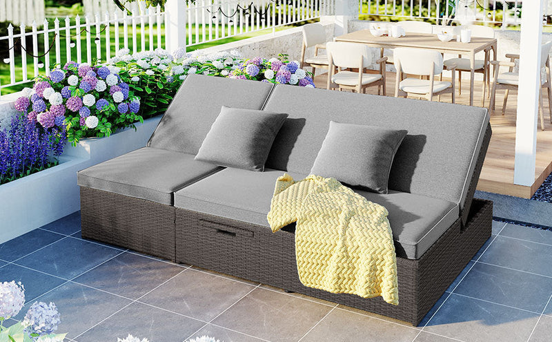 Walker Edison | Wicker Outdoor Double Sunbed Set